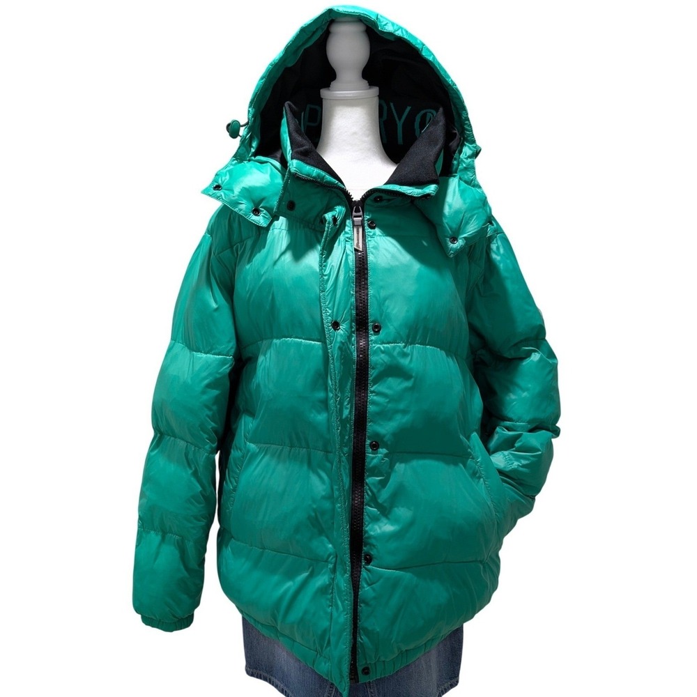 Superdry Women's Astrid‎ Puffer Hooded Jacket Green Zip Up Size 12